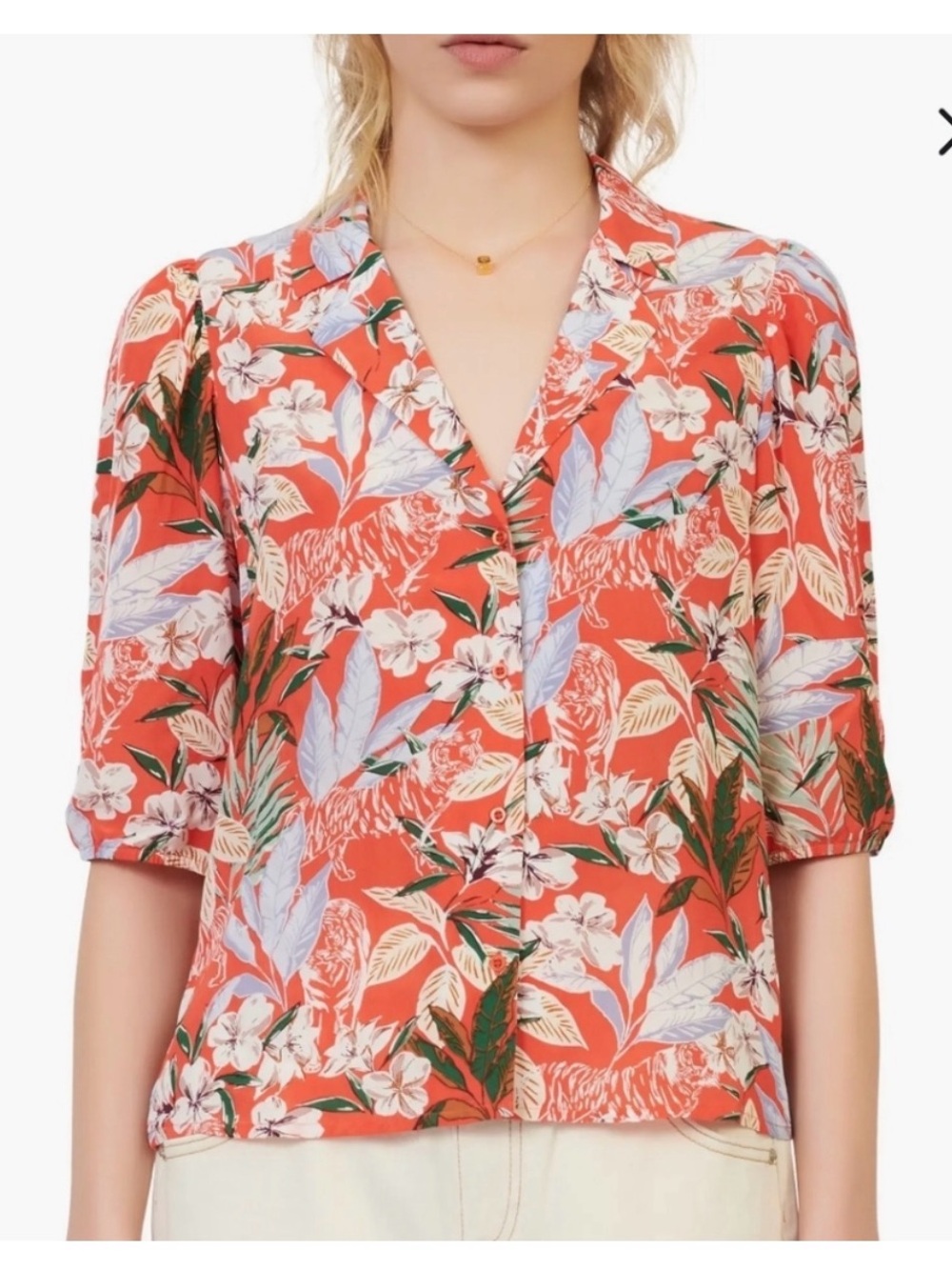 MAJE - Red Tropical Floral Button-Front Top